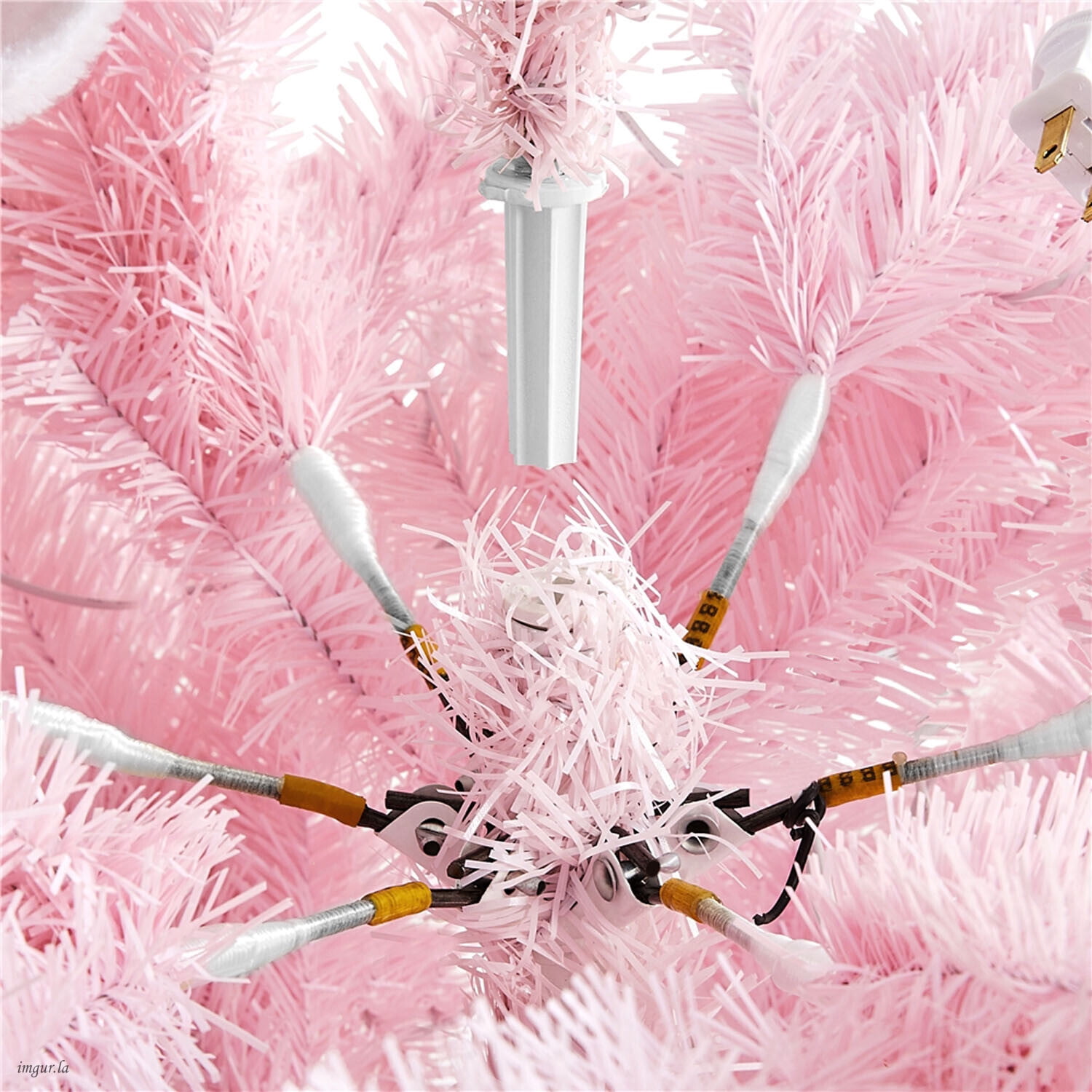 Alden Design 7.5FT Artificial Pre-lit Christmas Fir Tree with Foldable Stand and 550 LED Warm Lights,Pink