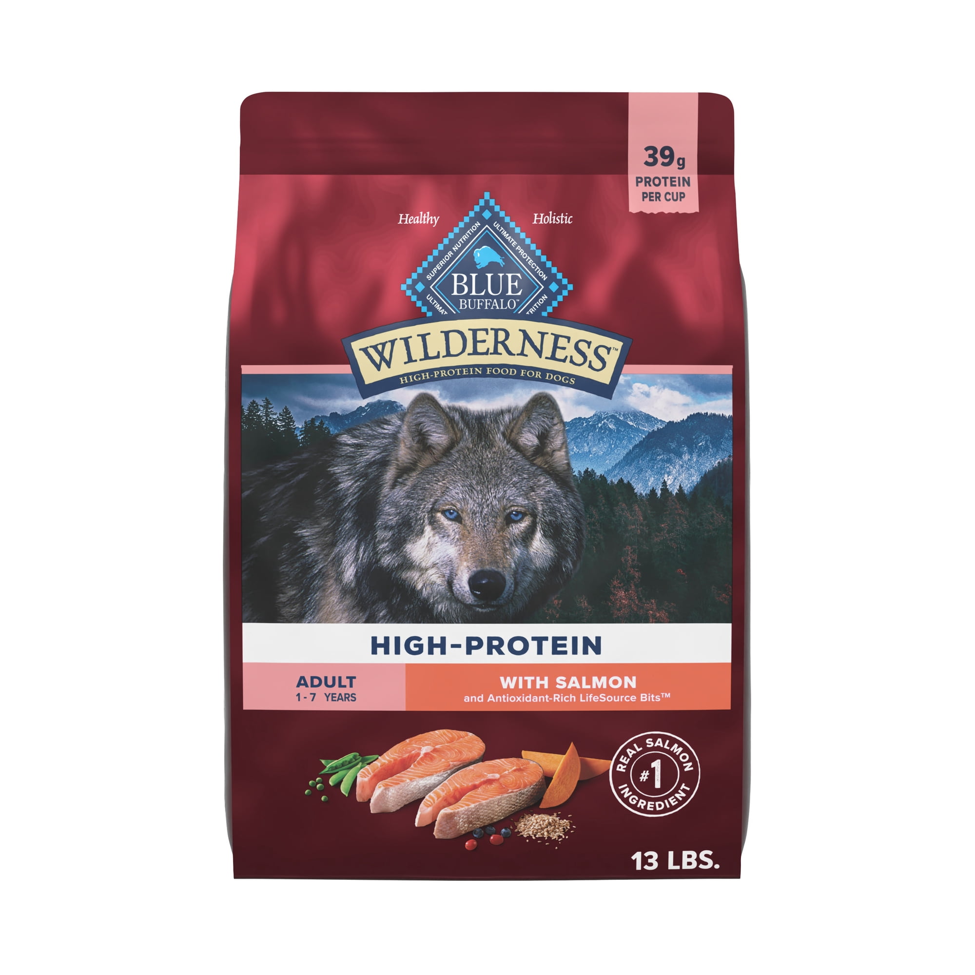 Blue Buffalo Wilderness High-Protein, Salmon Adult Dry Dog Food, 13lb Bag