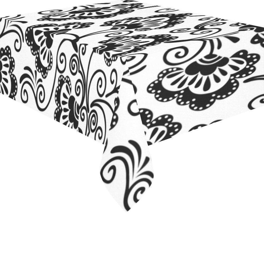 MYPOP White and Black Floral Damask Tablecloth 52x70 Inches, Beautiful