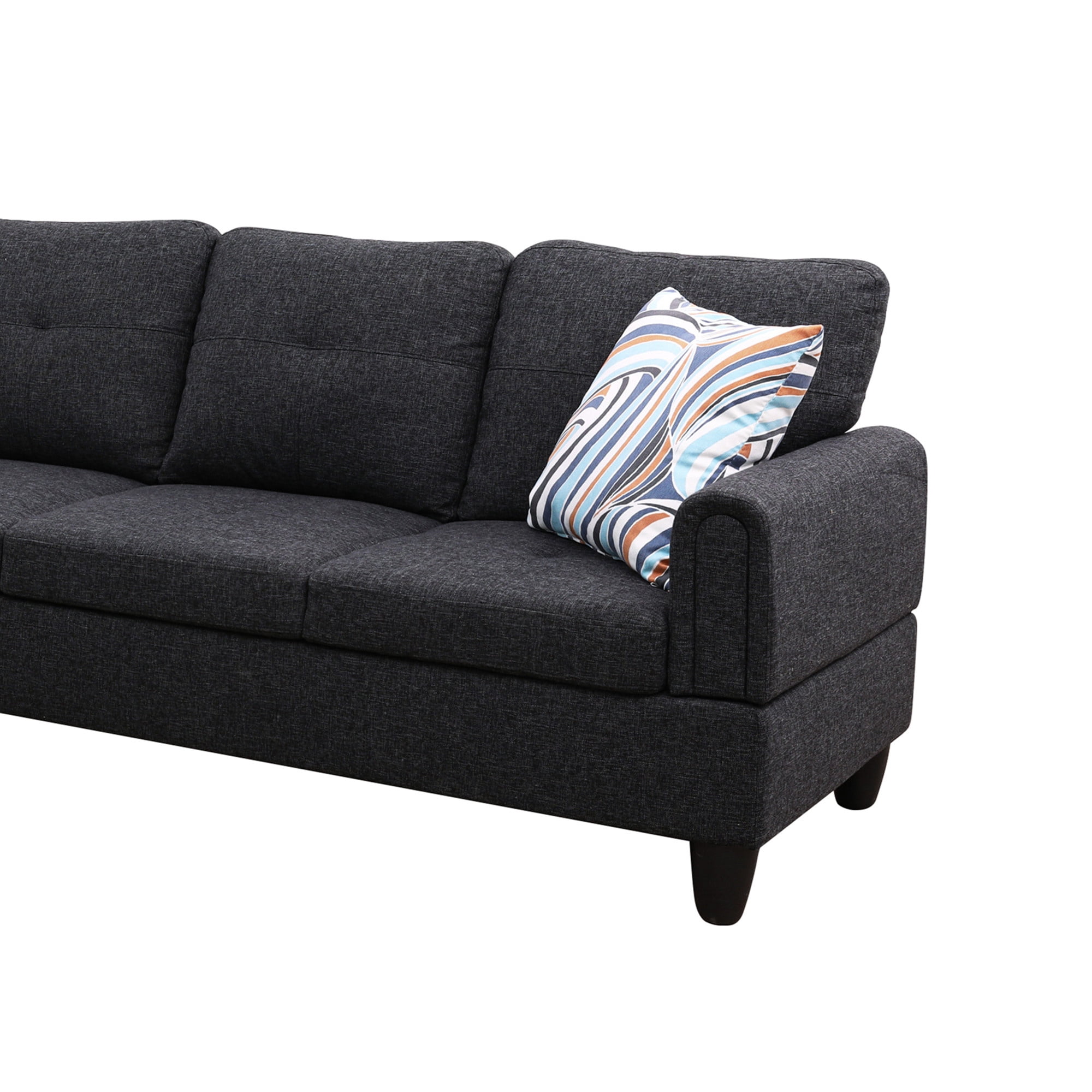 Aukfa 3 Piece L-shape Sectional Sofa with Storage Ottoman, Right Chaise, 2 Pillows, Linen, Dark Gray