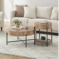 thumbnail image 6 of Round Farmhouse End Table with Drawer – Wooden Circle Side Table with Metal Frame, Ideal Nightstand for Living Room, Bedroom & Small Spaces, 6 of 7