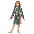 thumbnail image 6 of FORMRS Niños Bathrobe Unisex Hooded Robe Soft Plush Pajamas Sleepwear, Size 2-3T, Navy Blue Stripes, 6 of 7
