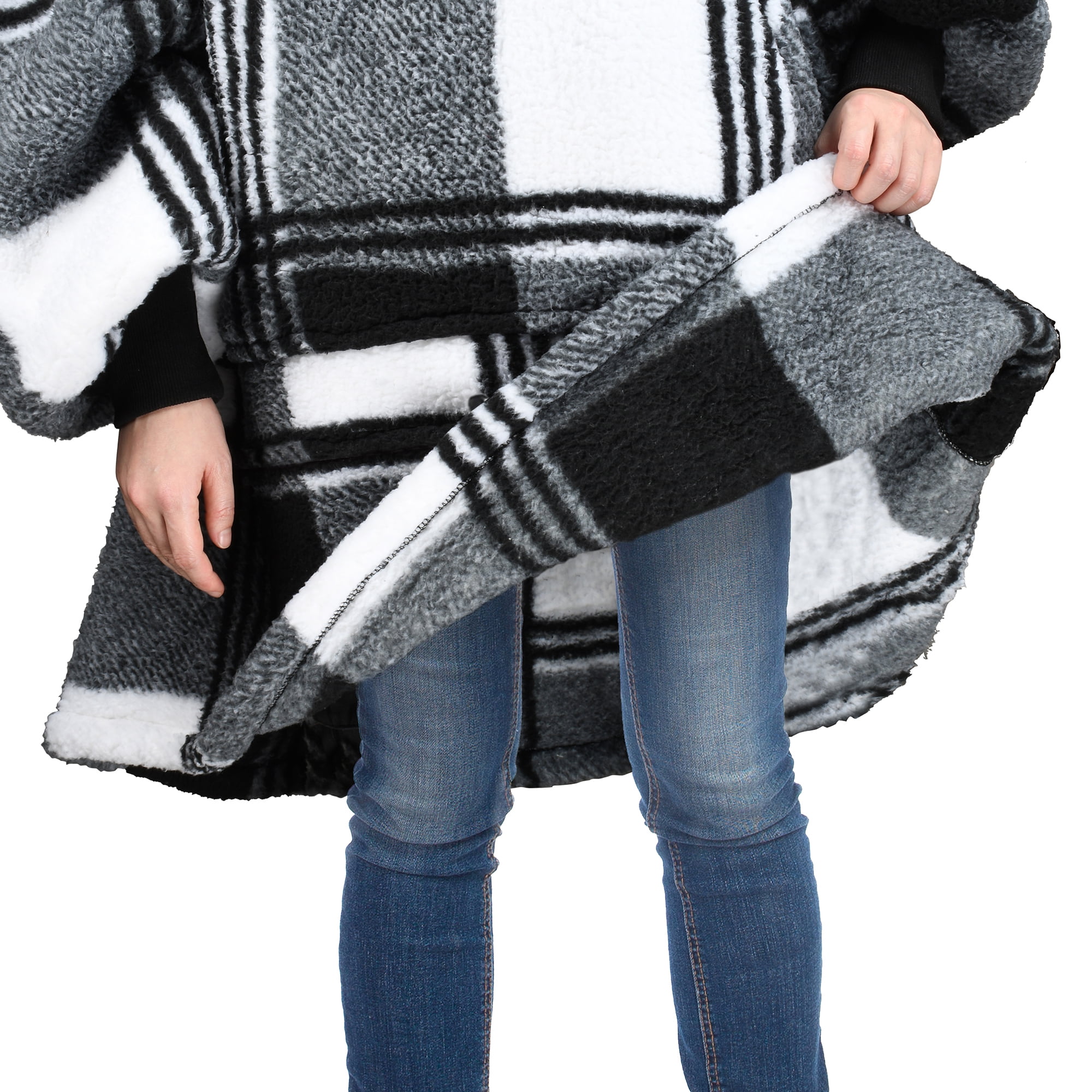 Catalonia Plaid Oversized Wearable Blanket Hoodie Sweatshirt, Comfortable Sherpa Lounging Pullover for Adults Men Women Wife Girlfriend, Gift for Her