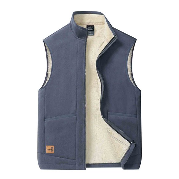LNWUY (L-5XL) Plus Size Men's Winter Outerwear Vests Fleece Lined Sleeveless Jackets Warm Quilted Puffer Vest Casual Sherpa Outdoor Vest Gray XXL