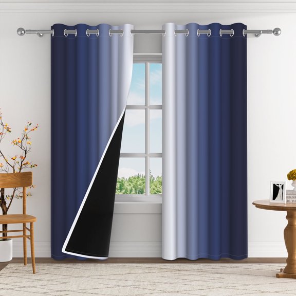 Aofoto Navy Blue Ombre Blackout Curtains 52 x 84 inch Gradient Thermal Insulated Energy Saving Grommet Window Drapes for Living Room/Bedroom,2 Panels