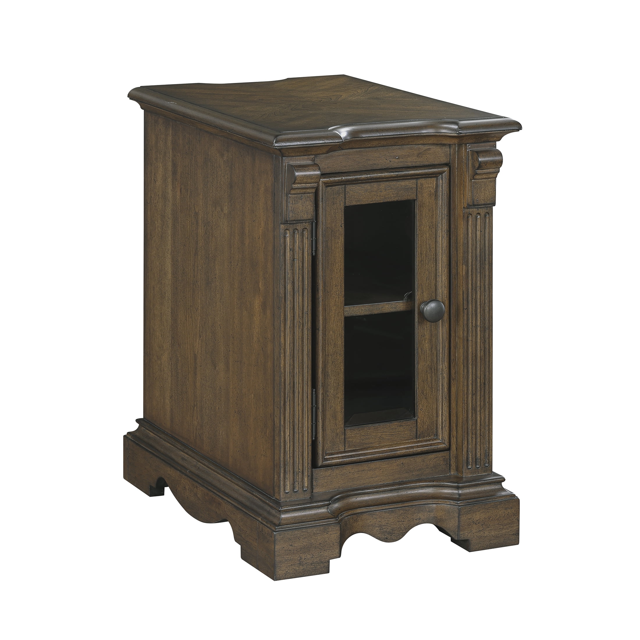 OakvillePark Soren Chairside Table with Cabinet Storage, Charging Ports, Power Outlets, Brown
