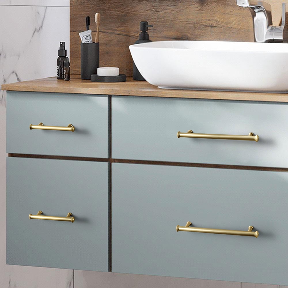 Goo-Ki 12 Pack Brushed Gold Cabinet Handles of 5''(128mm) Hole Center, Zinc Alloy Cabinet Pulls for Drawer,Dresser,Cupboard Wardrobe