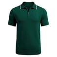thumbnail image 2 of JWZUY Men's Solid Color Block Casual Zip V-Neck Short Sleeve Lapel Collar Blouse Tops - Cozy Summer Shirts Green L, 2 of 9