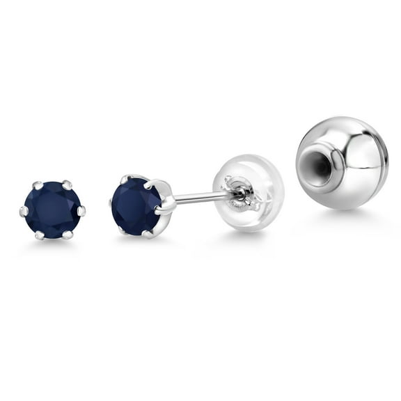 Gem Stone King Platinum Blue Sapphire Stud Earrings for Women Men (0.44 Cttw, Gemstone September Birthstone, Round 3.5MM)