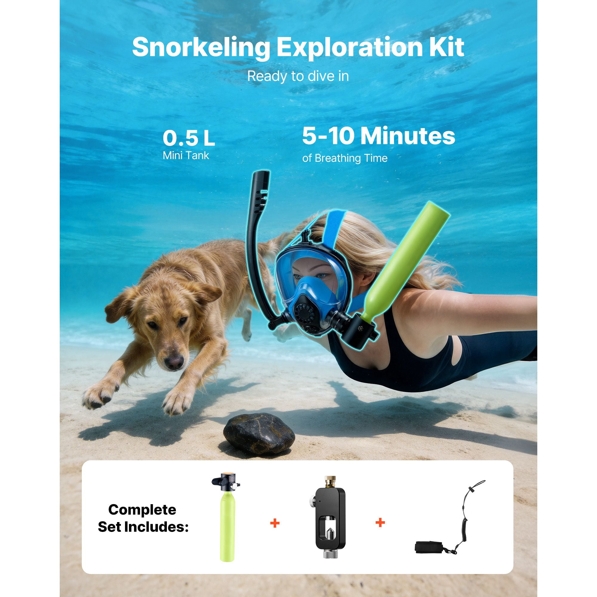 Mini Scuba Tank 0.5L Aviation Aluminum 20MPa with Regulator Refill Adapter Lanyard for Snorkeling Diving