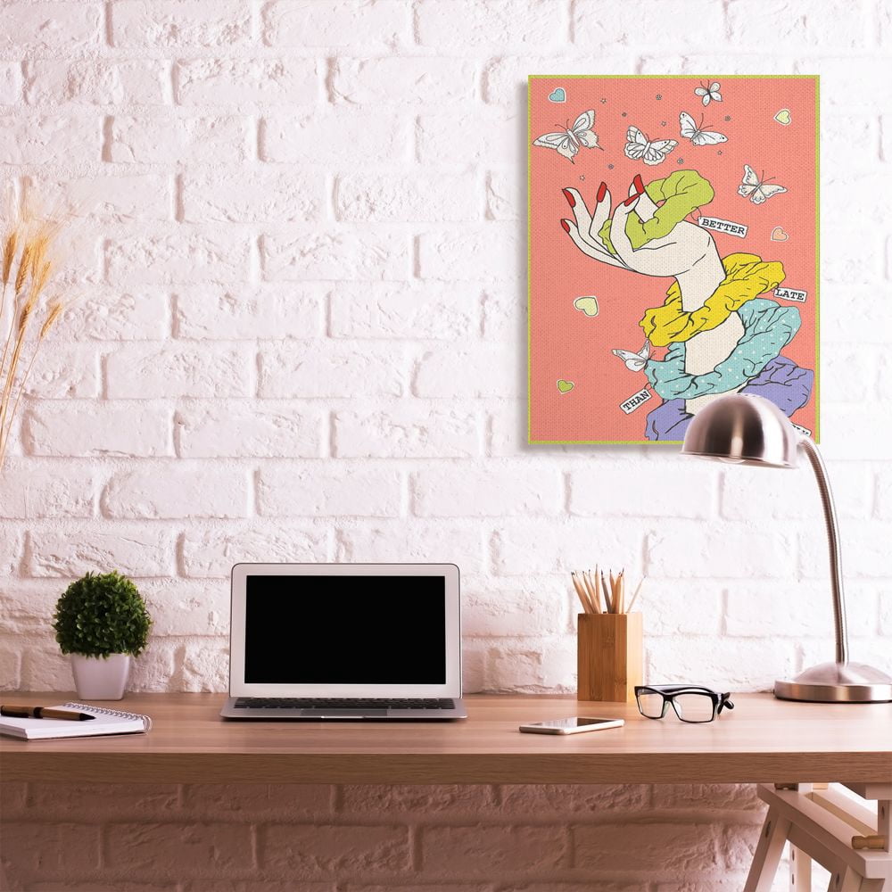 Stupell Industries Better Late Than Ugly Funny Girls Fashion Hair Scrunchie Canvas Wall Art Design by Sangita Bachelet, 30" x 40"
