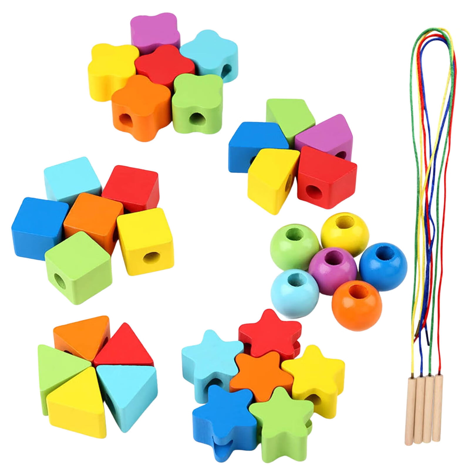 Lacing Beads Montessori Toddler Toys Wooden Lacing Beads Fine Motor