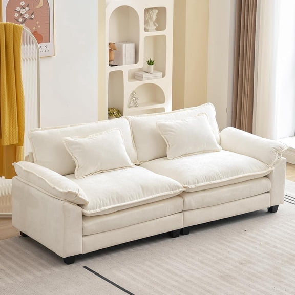 IPKIG Loveseat Sofa Comfy Cloud Couch for Living Room with Pillows, Modern Chenille Sofa Sleeper Deep Couches(Cream White, 2-Seat)