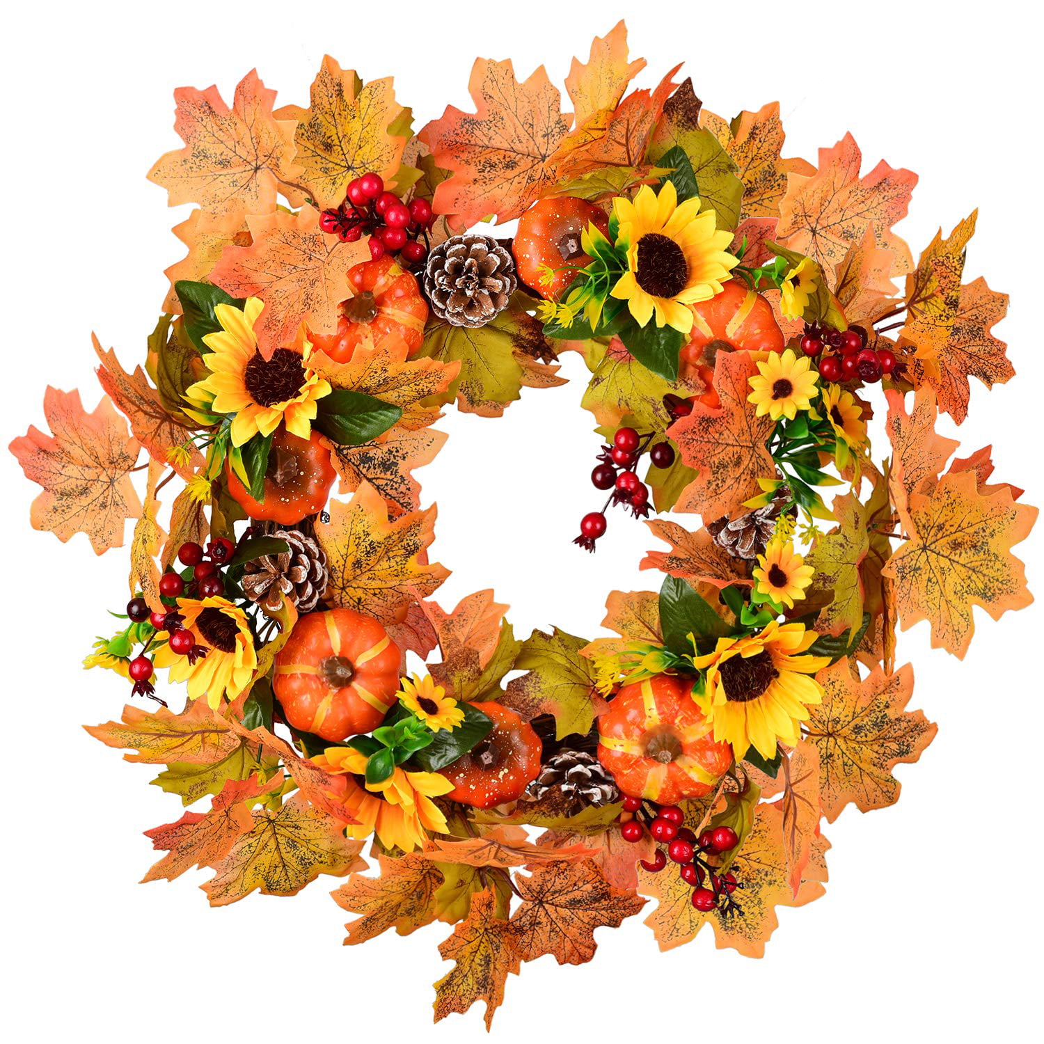 FLORAL WREATH SUNFLOWER BERRIES PINECONES APPROX 22" D 