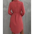 thumbnail image 3 of Women'S Long Sleeve Button Down Shirt Dress Casual Loose Tie Waist Adjustable Sleeve Length Dresses Mahogany L, 3 of 8