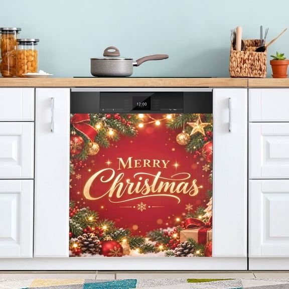 Christmas Merry Dishwasher Magnetic Covers Magnet Sticker Kitchen Decor Dishwasher Refrigerator Front Door Covers Decorative Magnetic 23" x 26"