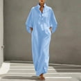 thumbnail image 4 of Guieoi Womens Dresses Fall Plus Size Loose Casual Cotton-Linen 3/4-Sleeve V-Neck Dress Flowy Maxi Dresseses Blue S, 4 of 8