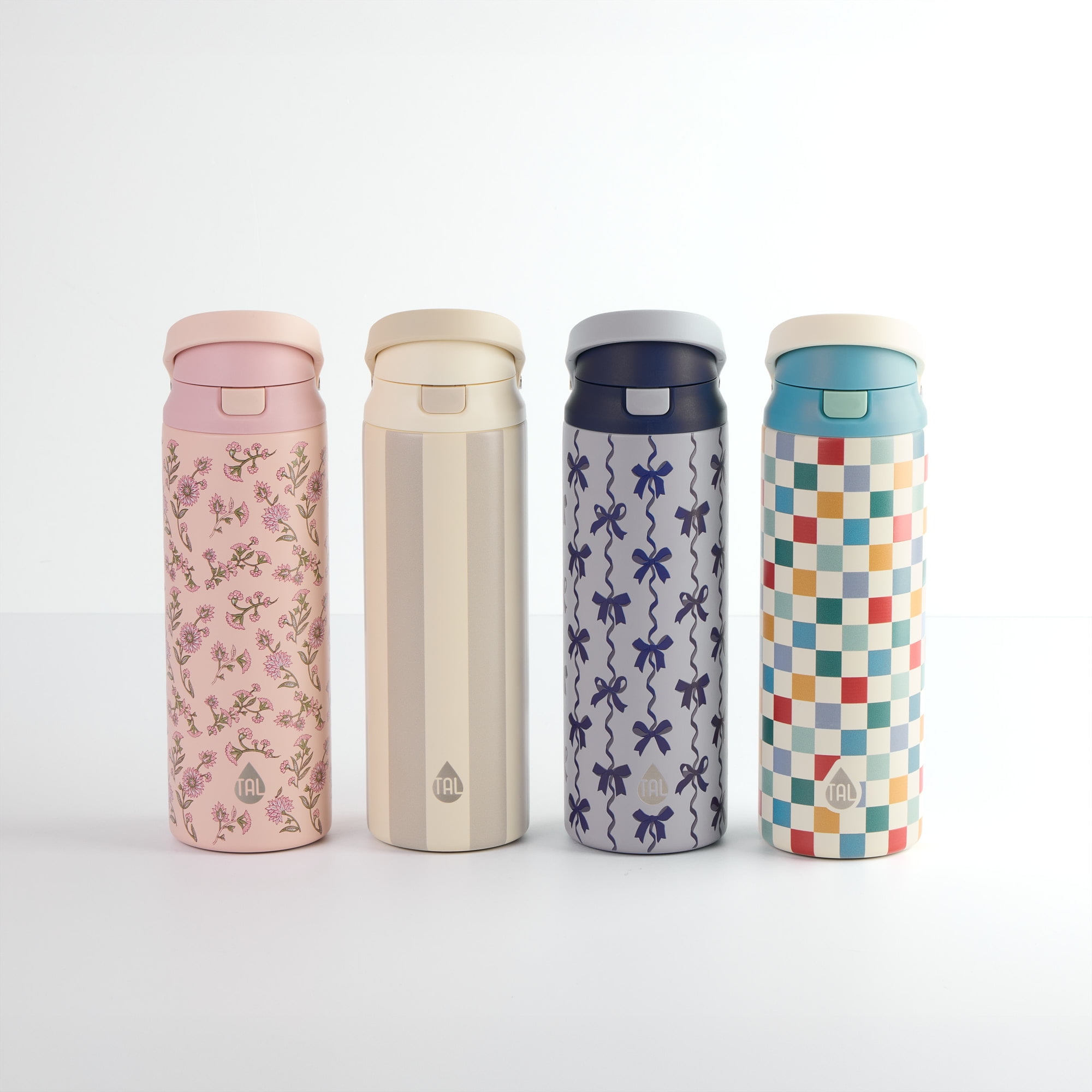 Bouteille d'eau TAL 2 en 1 en acier inoxydable avec paille et couvercle à pression, 78 cl, nœuds bleus TAL 24OZ 2-EN-1 - Nœuds bleus