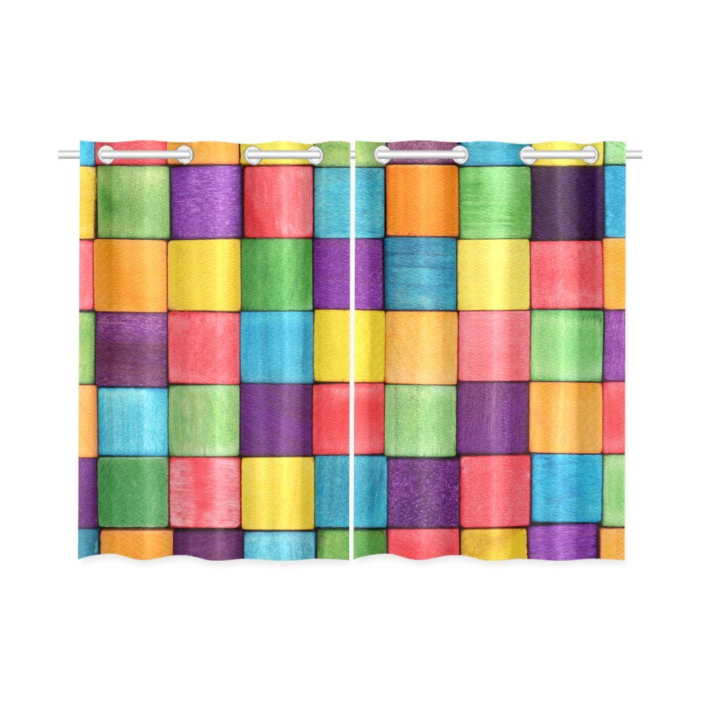 YUSDECOR Colorful Blocks Window Curtains Kitchen Curtain ... on {keyword}