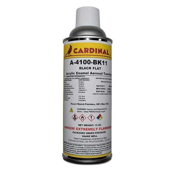 Cardinal A-4100 BK11 Black Flat Powder Coat Auto Body Paint, 12 oz
