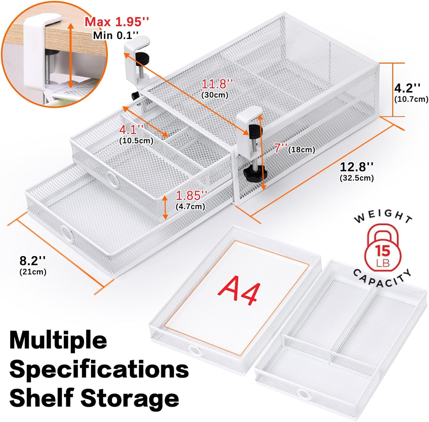 Under Desk & Desktop Drawer Organizer - 2-Tier Metal Slide Out Drawers Organizer, Storage for Home Office Desk (White)