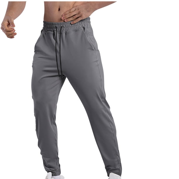Pantalones largos de alta elasticidad para entrenamiento, running, para hombre, informales, deportivos, con cremallera, de color liso