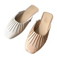 thumbnail image 3 of Diapositivas de tacón plano sin espalda, zapatillas de mujer de tacón plano suave de PVC con punta cerrada para verano al aire libre Beige Albaricoque 37, 3 of 14
