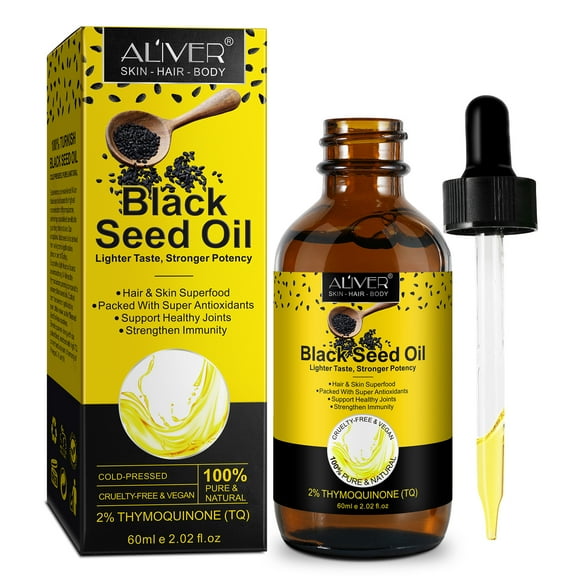 Aliver Black Seed Oil - Hair & Skin Superfood, Cold-Pressed, 100% Turkish Black Seed Oil, Liquid Pure Blackseed Oil, 2 oz