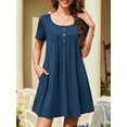 thumbnail image 2 of ValueVibe Nightgowns for Women Crew Neck Sleepshirt Short Sleeve Sleepwear Henley Button House Dress with Pockets, Navy 3XL, 2 of 6