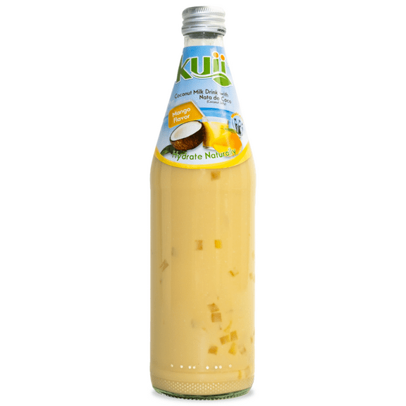Kuii Drinks Coconut Milk with Nata de Coco, Mango, 485 mL Single Glass Bottle