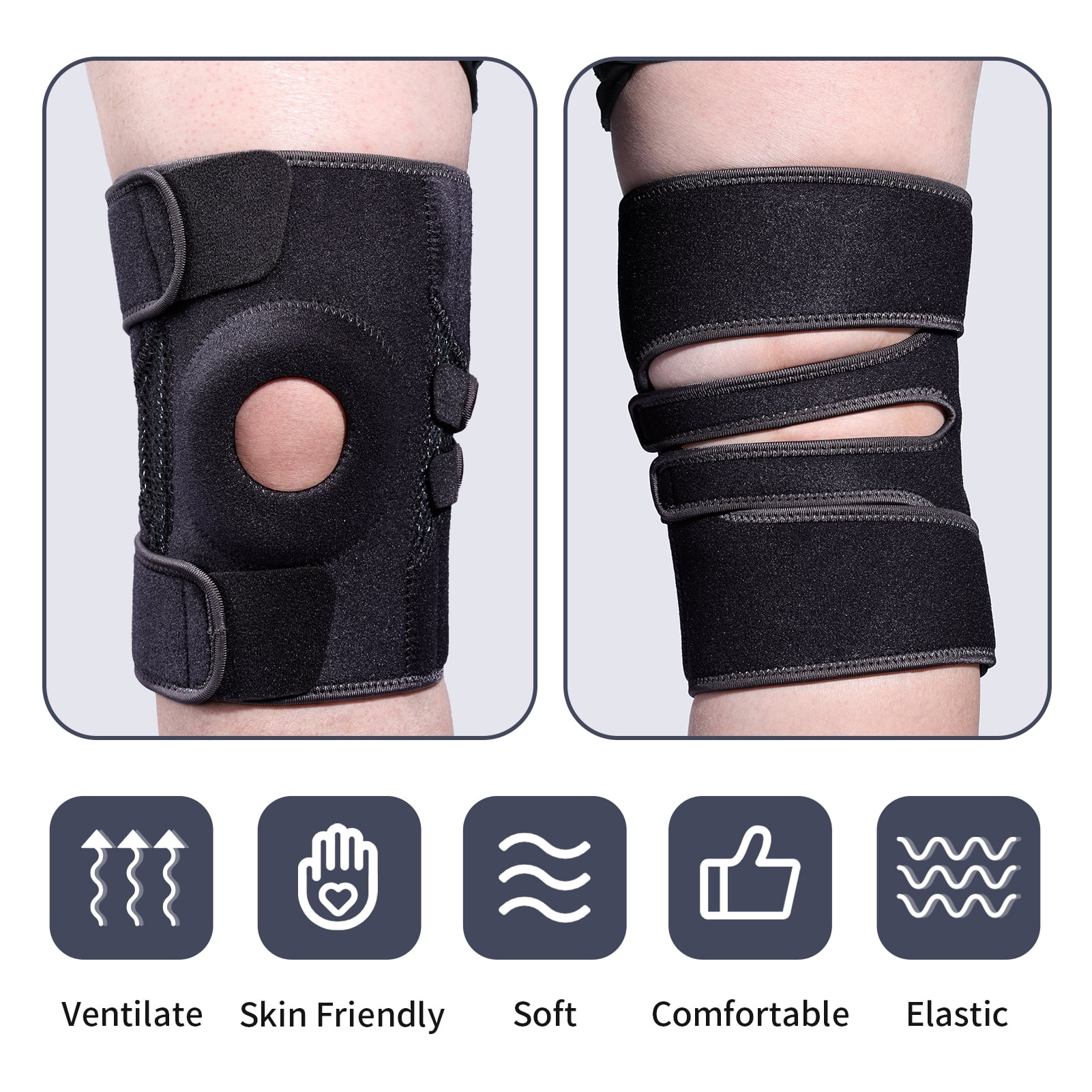 Super Joy Unisex Knee Brace with Side Stabilizers & Patella Gel Pads, Ideal for Pain Relief, Sports Injuries & Post-Surgery Recovery, Black L