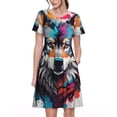 thumbnail image 1 of Balery Tie-Dye Wolf Head Vestidos sueltos de manga corta para mujer, vestidos de verano 2025, vestidos casuales de corte A con vuelo., 1 of 6