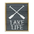 thumbnail image 5 of Stupell Industries Nautical Blue Lake Life Phrase Rustic Boat Oars Metallic Gold Framed Floating Canvas Wall Art, 24x30, by Kim Allen, 5 of 5