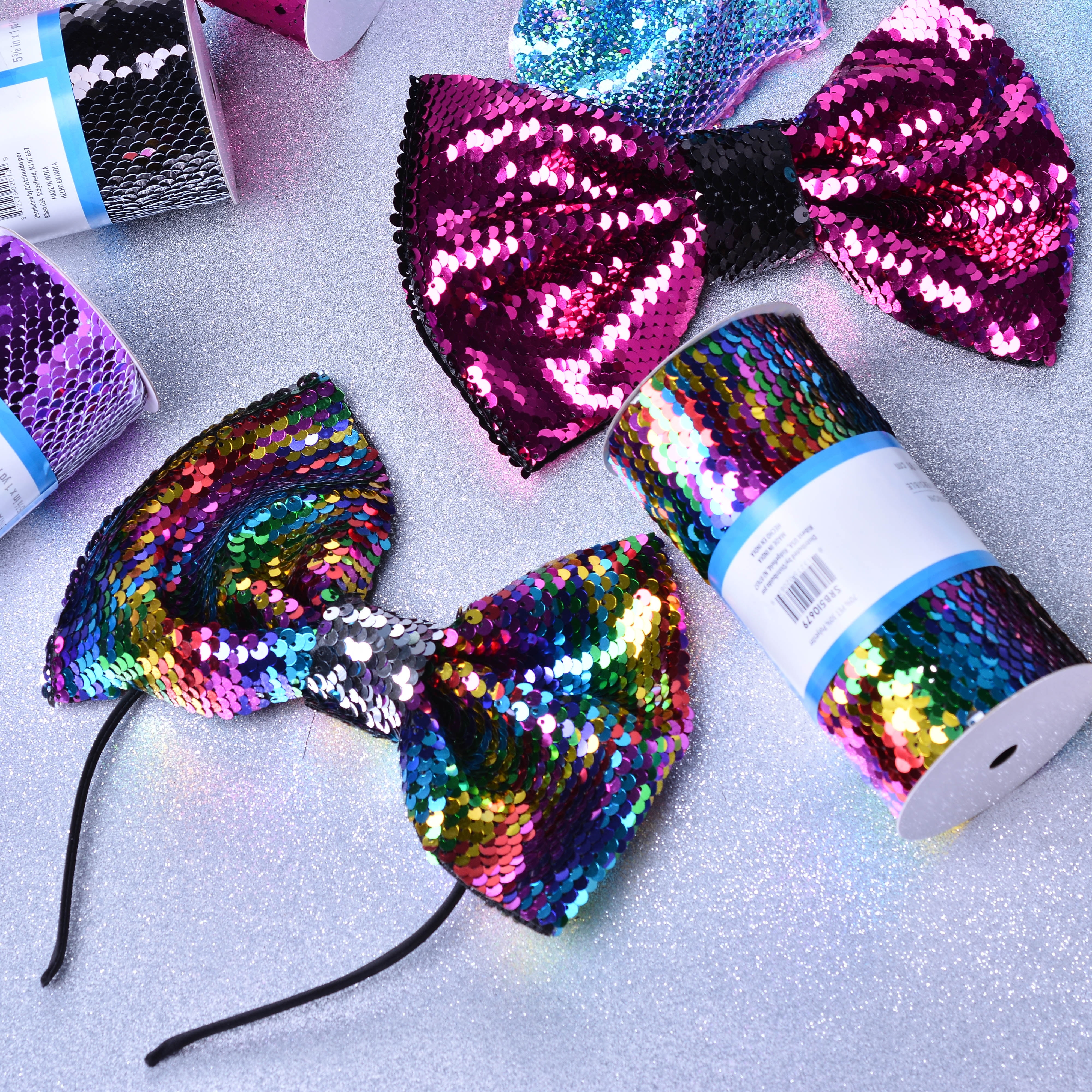 Yama Ribbon, 5-3/8inch Reverse Sequin Ribbon Rainbows