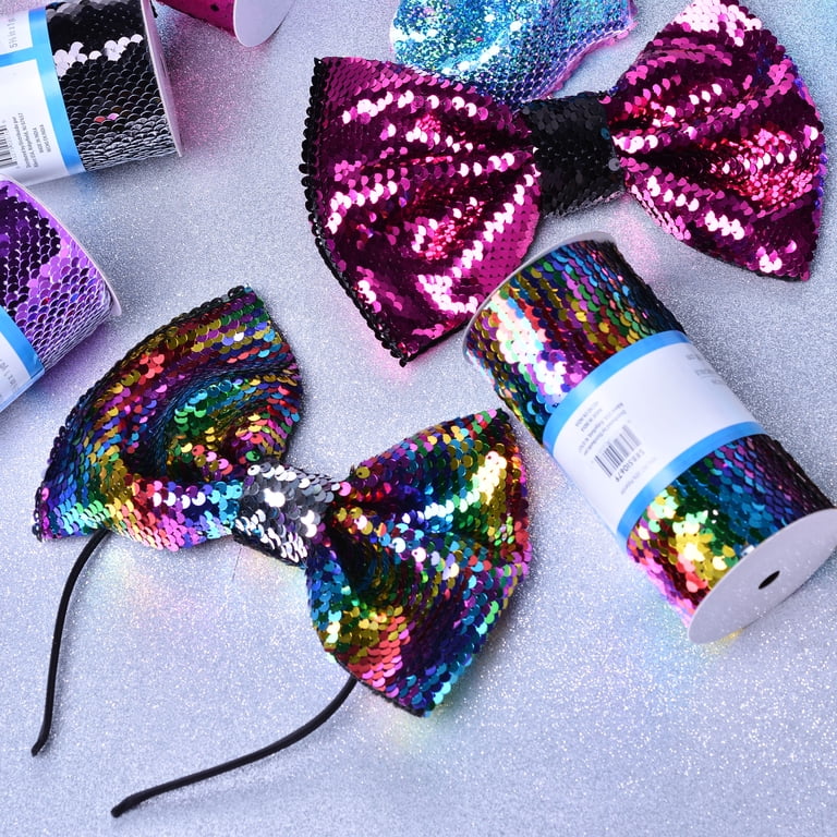 Yama Reverse Sequin Ribbon, Blue/Pink Glitter, 2-Pack photo 3