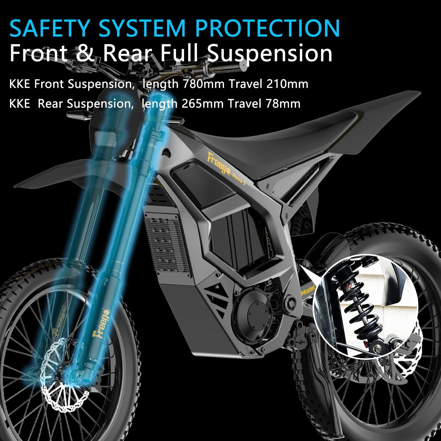 Freego Nova 5 PRO 72V/40Ah Electric Bicycle for Adults - 15000W Peak Mid‑Drive, 62MPH, Samsung 50S 8C Battery UL2849, Full Suspension, 19”/18” Wheels