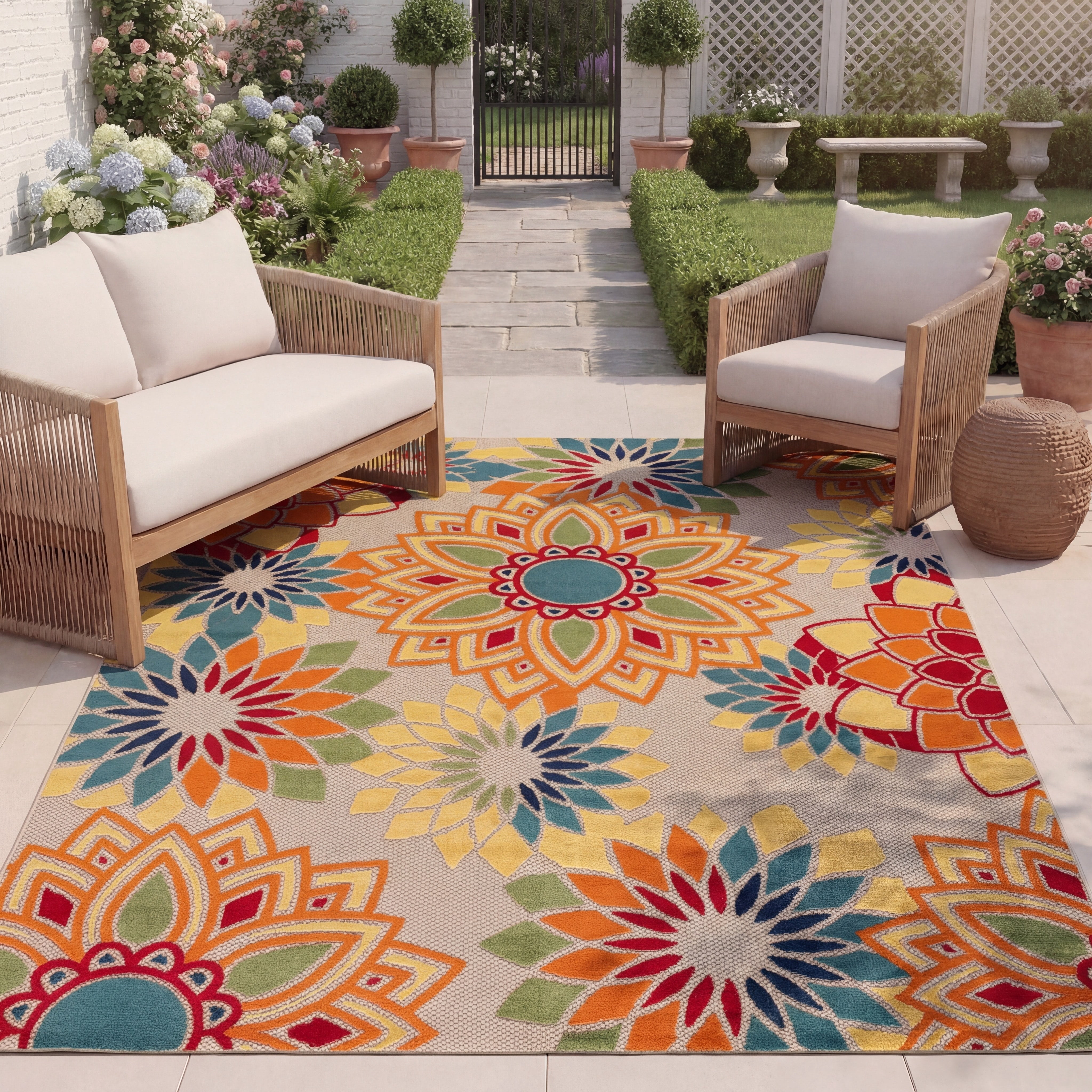 SAFAVIEH Cabana Molly Floral Indoor/Outdoor Area Rug, Ivory/Orange, 8' x 10'