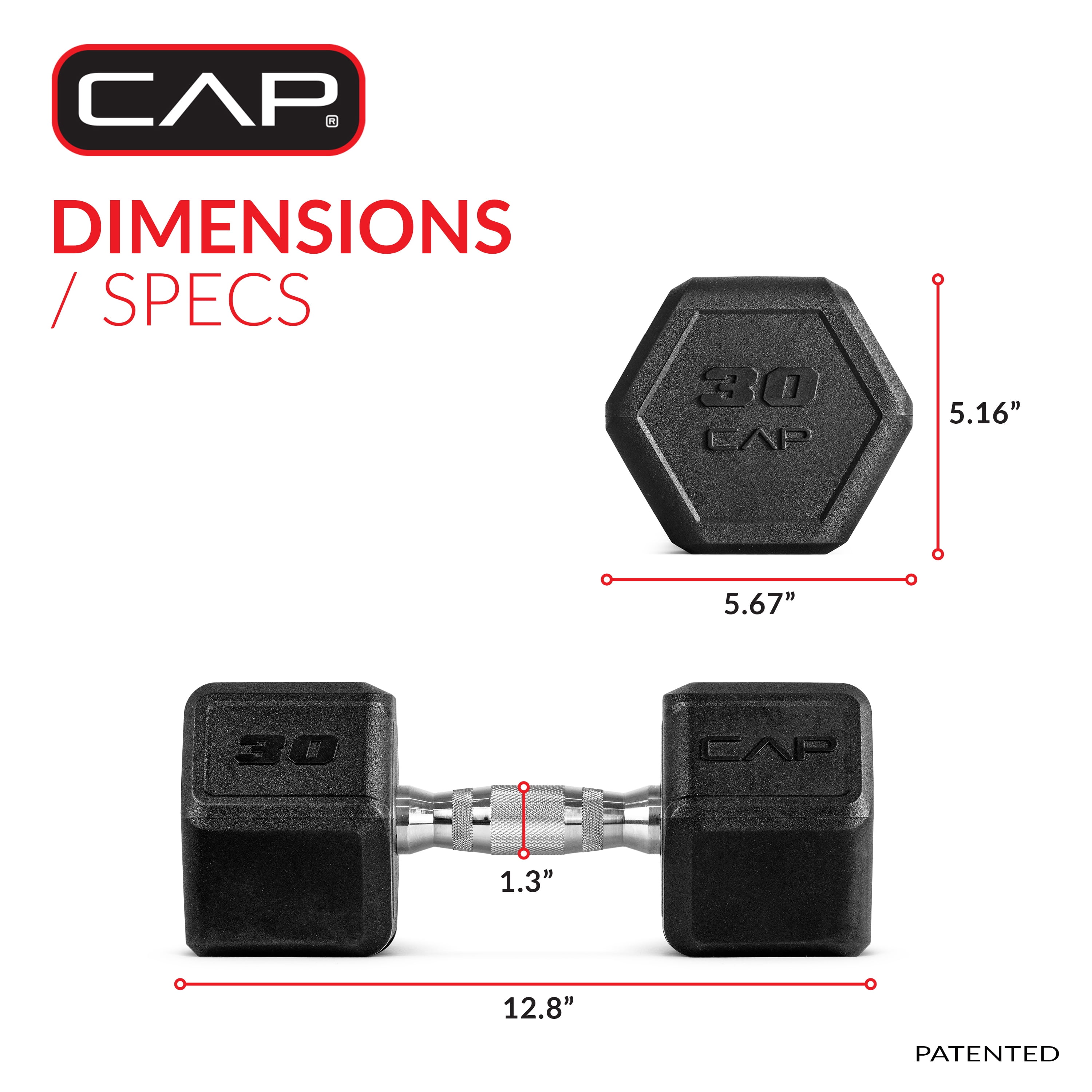 CAP 30 lb Premium Rubber Hex Dumbbell Pair, Chrome Handle, Home Gym Hand Weights