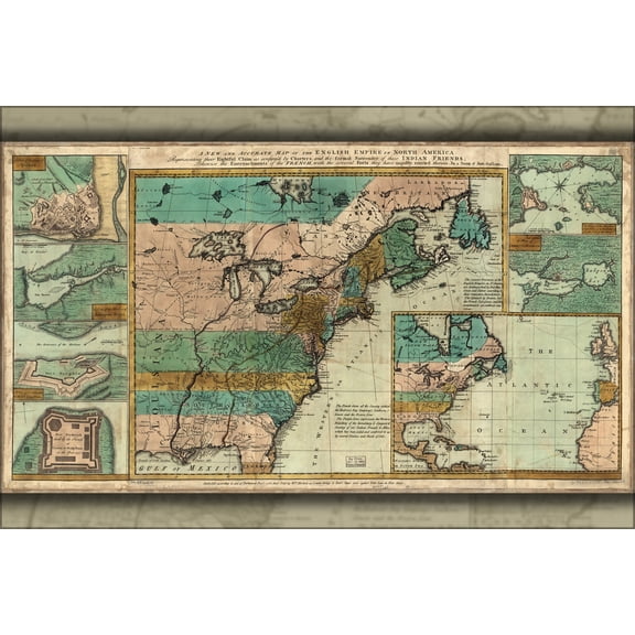 24"x36" Gallery Poster, map of the English empire in North America 1755