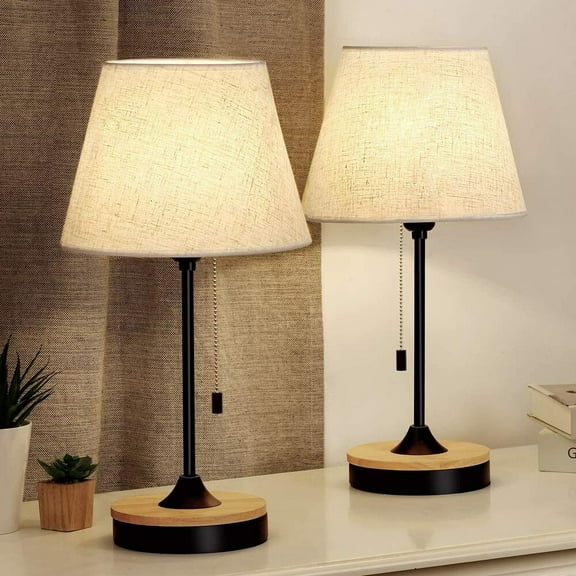 2pcs Bedside Table Lamp  Modern Nightstand Lamp Wooden Desk Lamps for Bedrooms