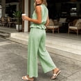 thumbnail image 5 of BRELIL Women High Neck Sleeveless Peplum Top Wide Leg Pants Two Piece Set Plaid Boho Vacation Casual Loose 2 Piece Travel Outfit, Green S, 5 of 7