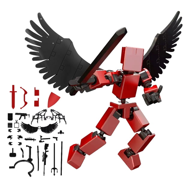 Multi-Jointed Movable Stick Bots Articulated Robot Dummy, Titan 13 Action Figure,Stikbot Toys with Weapon Accessories, T13 Action Figure Robot, The Ideal Gift for Holidays (Red)