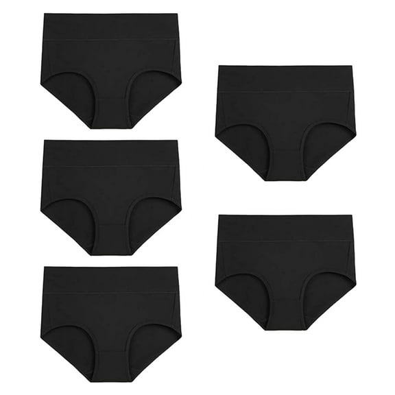 Huhudde Womens 5 Pack High Rise Briefs Comfortable Cotton Panties with Full Coverage and Abdominal Control Underwear Underpants