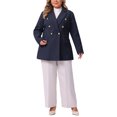 thumbnail image 2 of Agnes Orinda Women's Plus Size Coat Notch Double-Breasted Lapel Jacket Outwear Word Casual Coats with Pockets 2X Navy Blue, 2 of 6