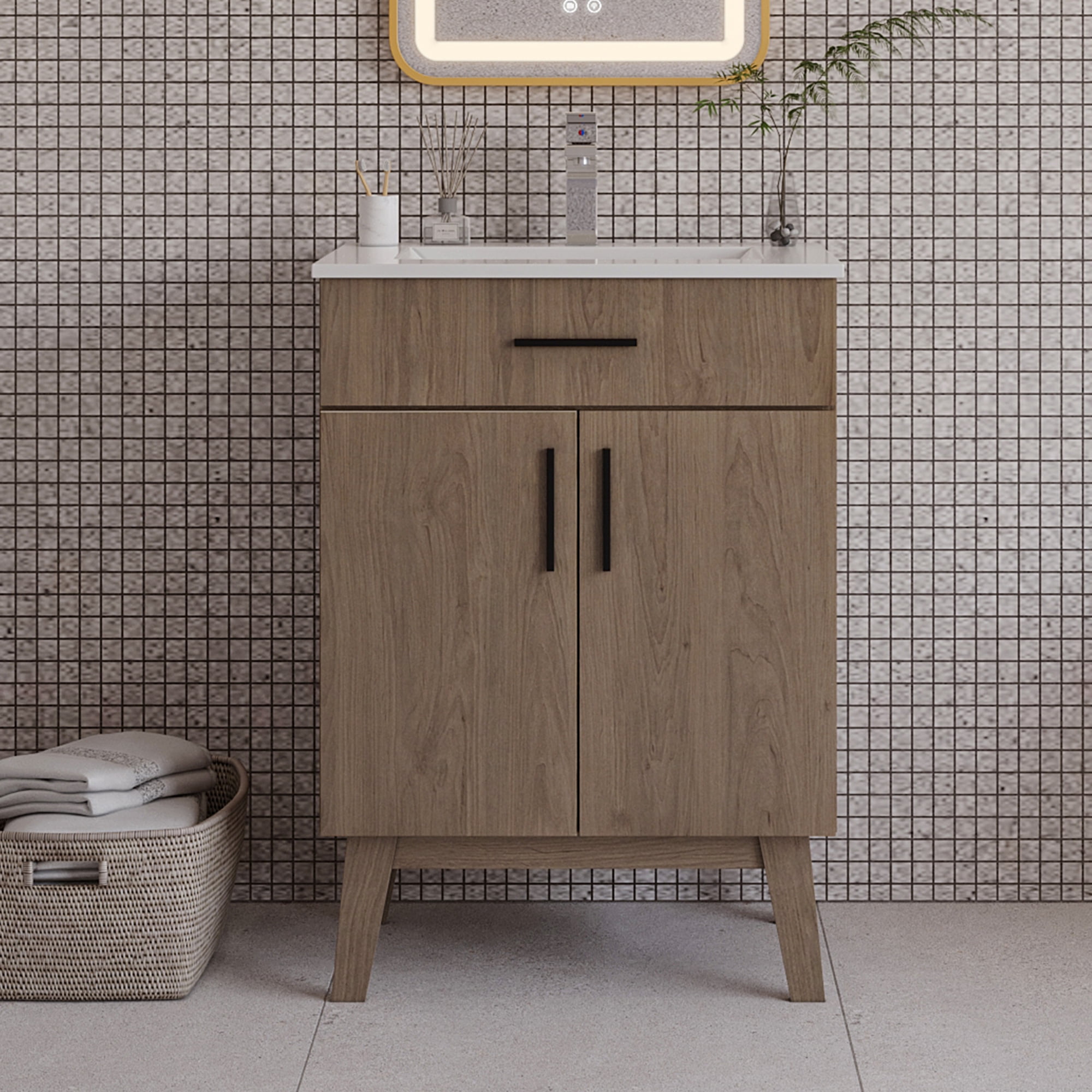 24" Bathroom Vanity Without Sink,Bathroom Vanity no Sink Vanity Combo with Two Soft Close Cabinet Doors, Modern Single Bathroom Cabinet Set with Metal Handles