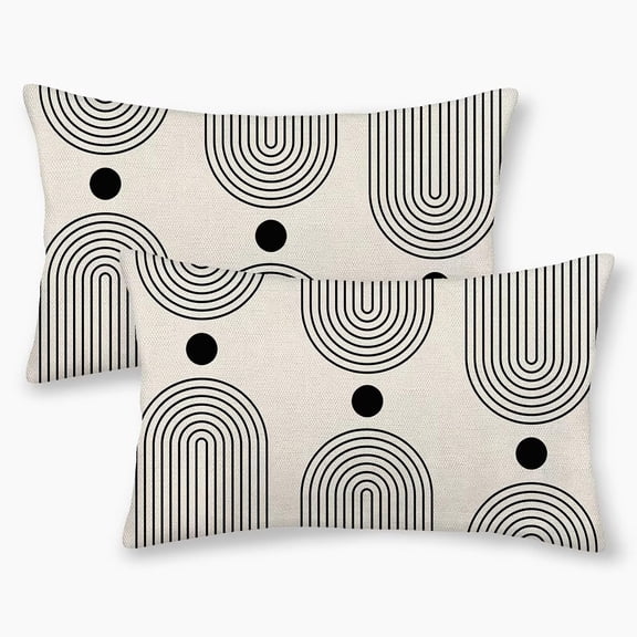 Boho Mid Century Pillow Covers 12x20 Inch Set of 2, Abstract Simple Black and White Stripe Decorative Throw Pillowcase Boho Stripe Outdoor Cushion Cover for Sofa Couch Living Room Bed Decor