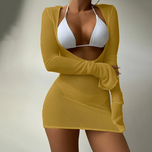 Meichang Maillots de Bain Trois Pièces pour Femmes avec Robe de Plage par-Dessus, Bikini à Dos Nu, Ensembles de Bikini Triangle String, Maillot de Bain avec Découpe, Sortie de Plage