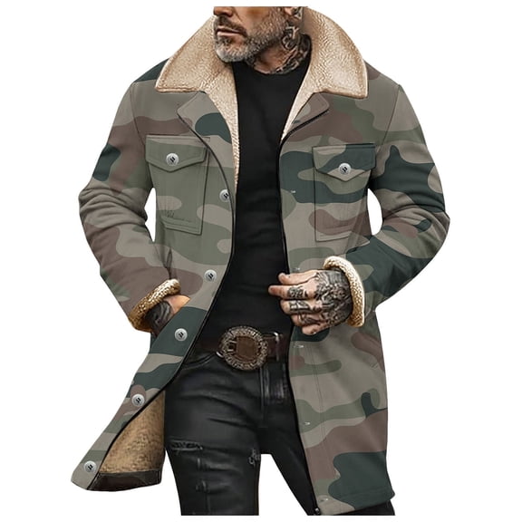 ZTKWD Mens Western Cowboy Jacket Vintage Jacket Long Trench Coats Plush Collar Zip Up Cowboy Peacoat Retro Tops