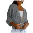 thumbnail image 1 of Fanxing Womens Long Sleeve One Button Shirts Linen Casual Tops Loose Fit Fall Dressy Basic Trendy Shirt, 1 of 5