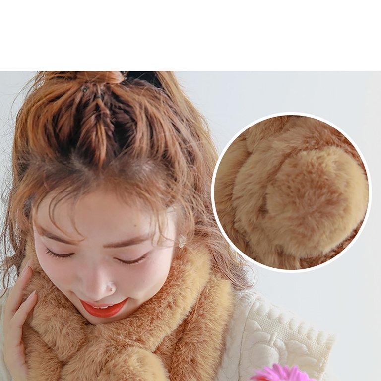 RPVATI Warm Winter Faux Fur Scarf for Women Fluffy Scarf with Pom